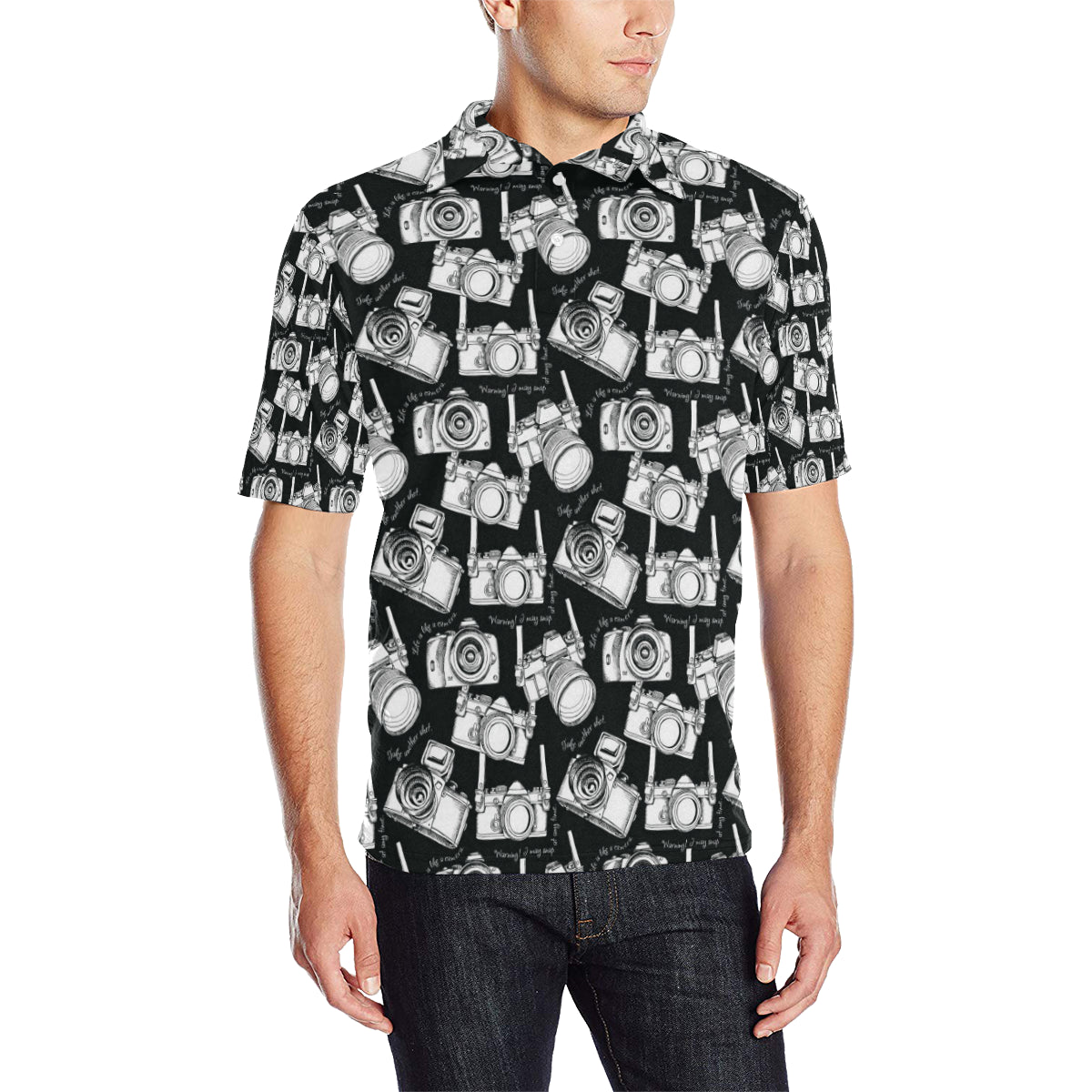 Camera Pattern Print Design 01 Men Polo Shirt