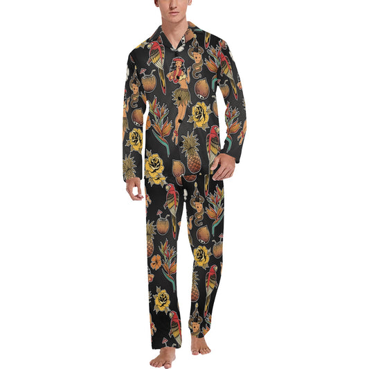 Hula Dancers Hawaiian Style Pattern Print Design 02 Men's Long Pajama Set