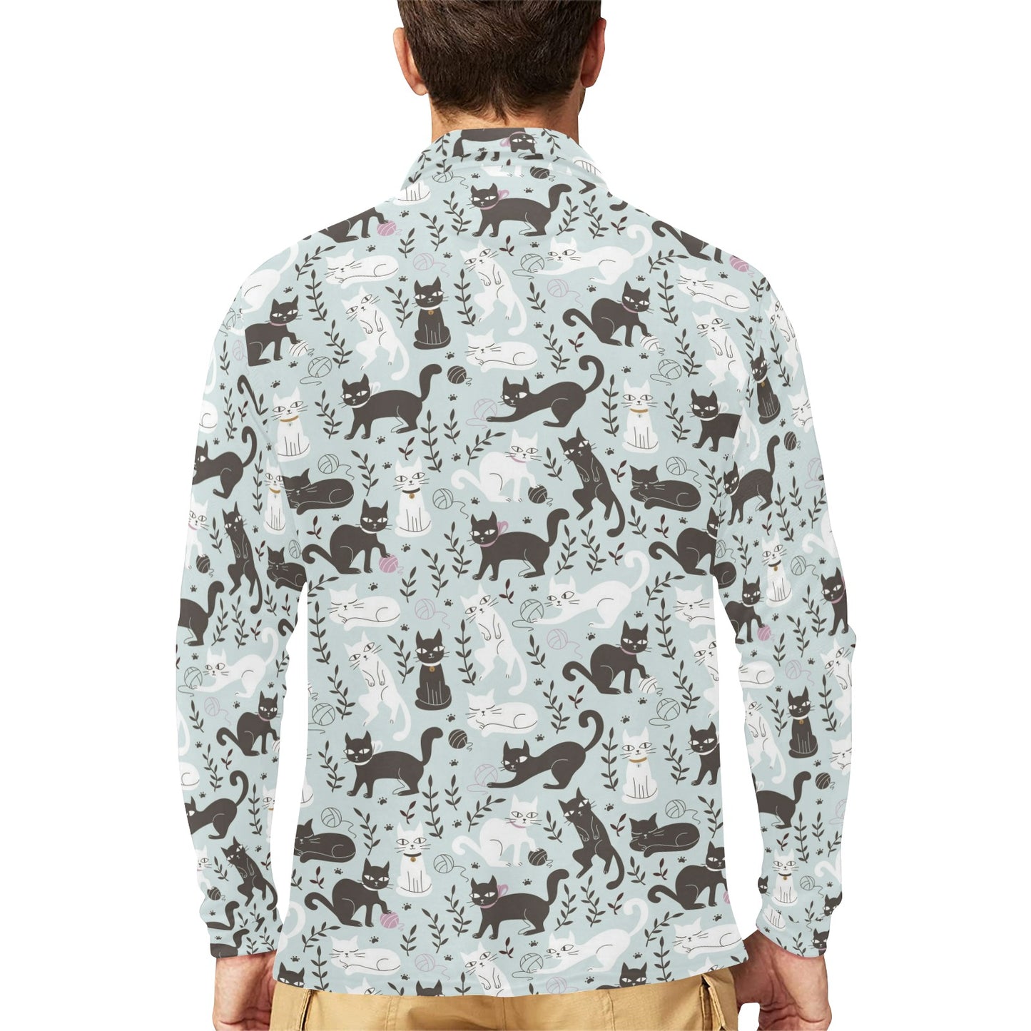 Cat Pattern Print Design 08 Long Sleeve Polo Shirt For Men's