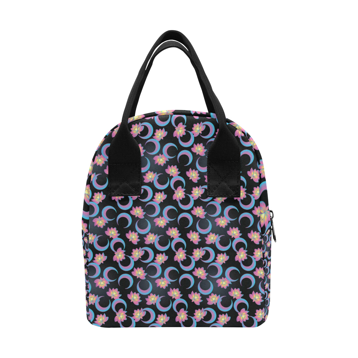 Lotus with Moon Pink Print Themed Insulated Lunch Bag
