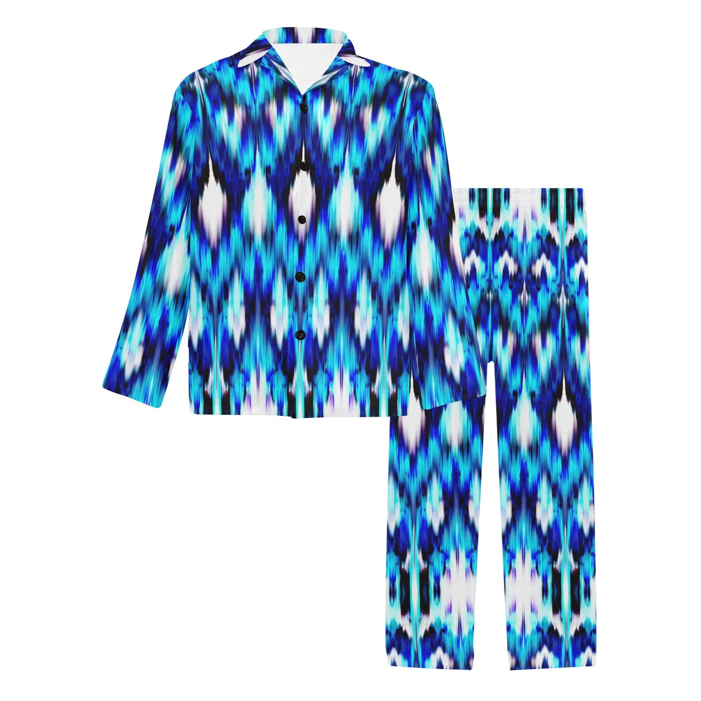 Ikat Blue Pattern Print Design 01 Men's Long Pajama Set