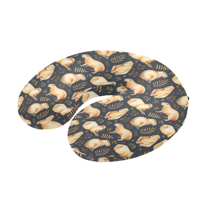 Capybara Pattern Print Design 02 U-Shaped Travel Neck Pillow