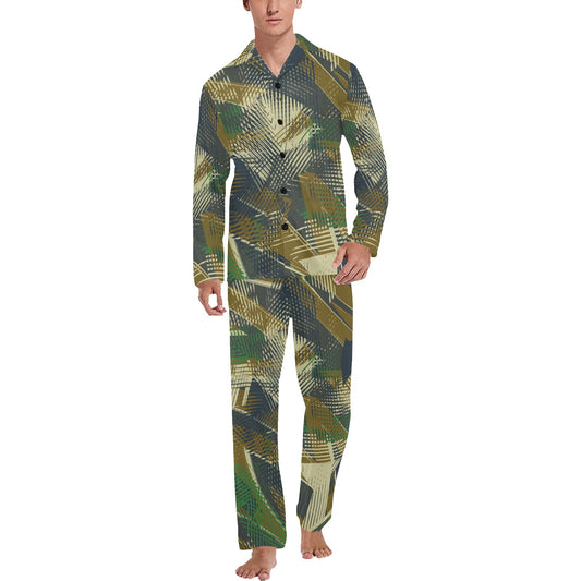 Military Camouflage Pattern Print Design 01 Men's Long Pajama Set