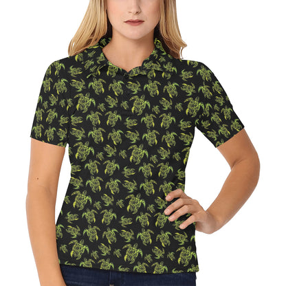 Green Tribal Turtle Polynesian Themed Women's Polo Shirt