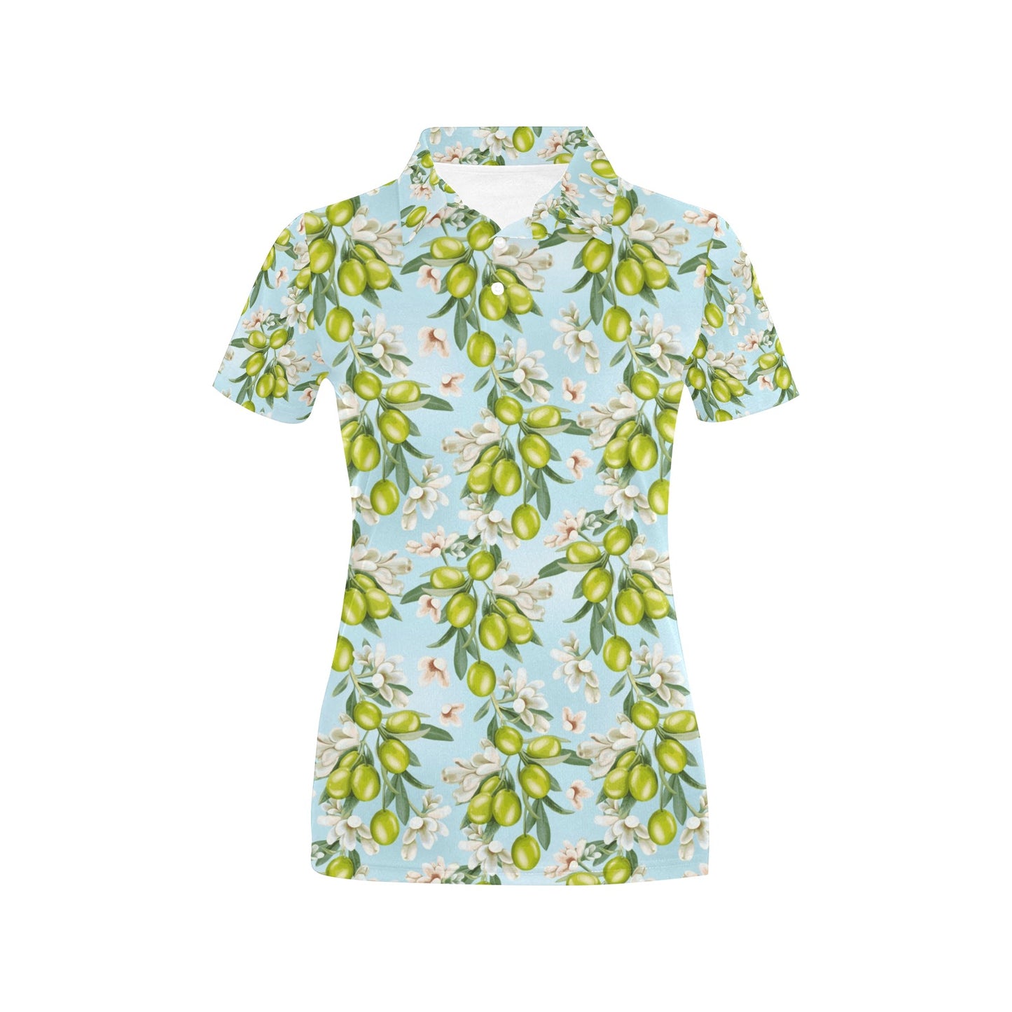Elegant Olive Floral Print Women's Polo Shirt