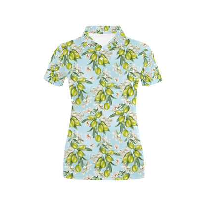 Elegant Olive Floral Print Women's Polo Shirt