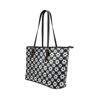 Soccer Ball Black Print Pattern Leather Tote Bag