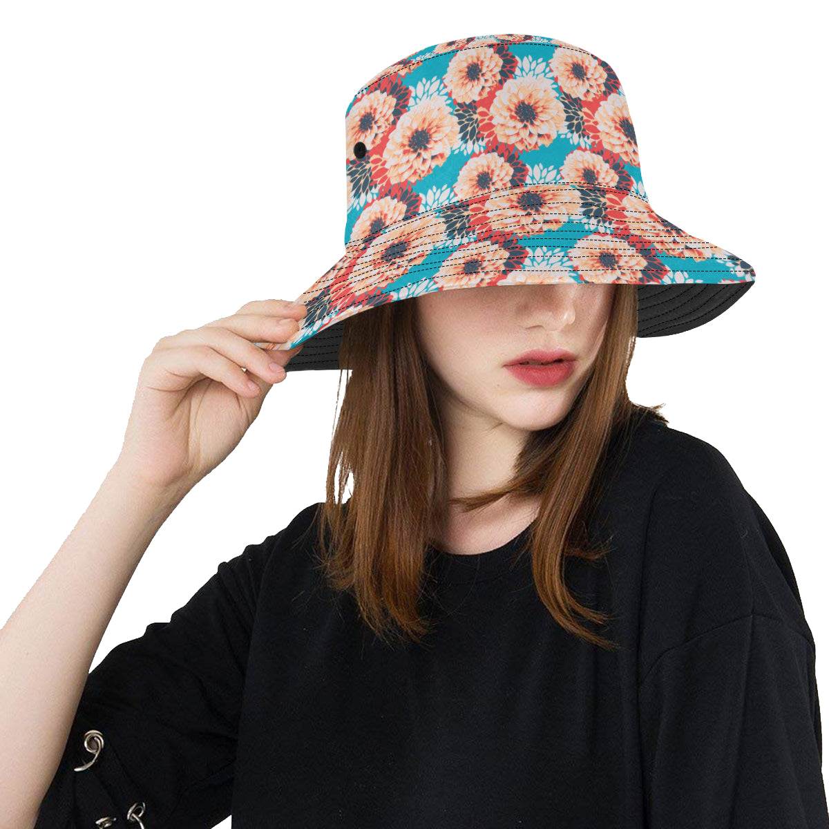 Dahlia Pattern Print Design DH05 Unisex Bucket Hat
