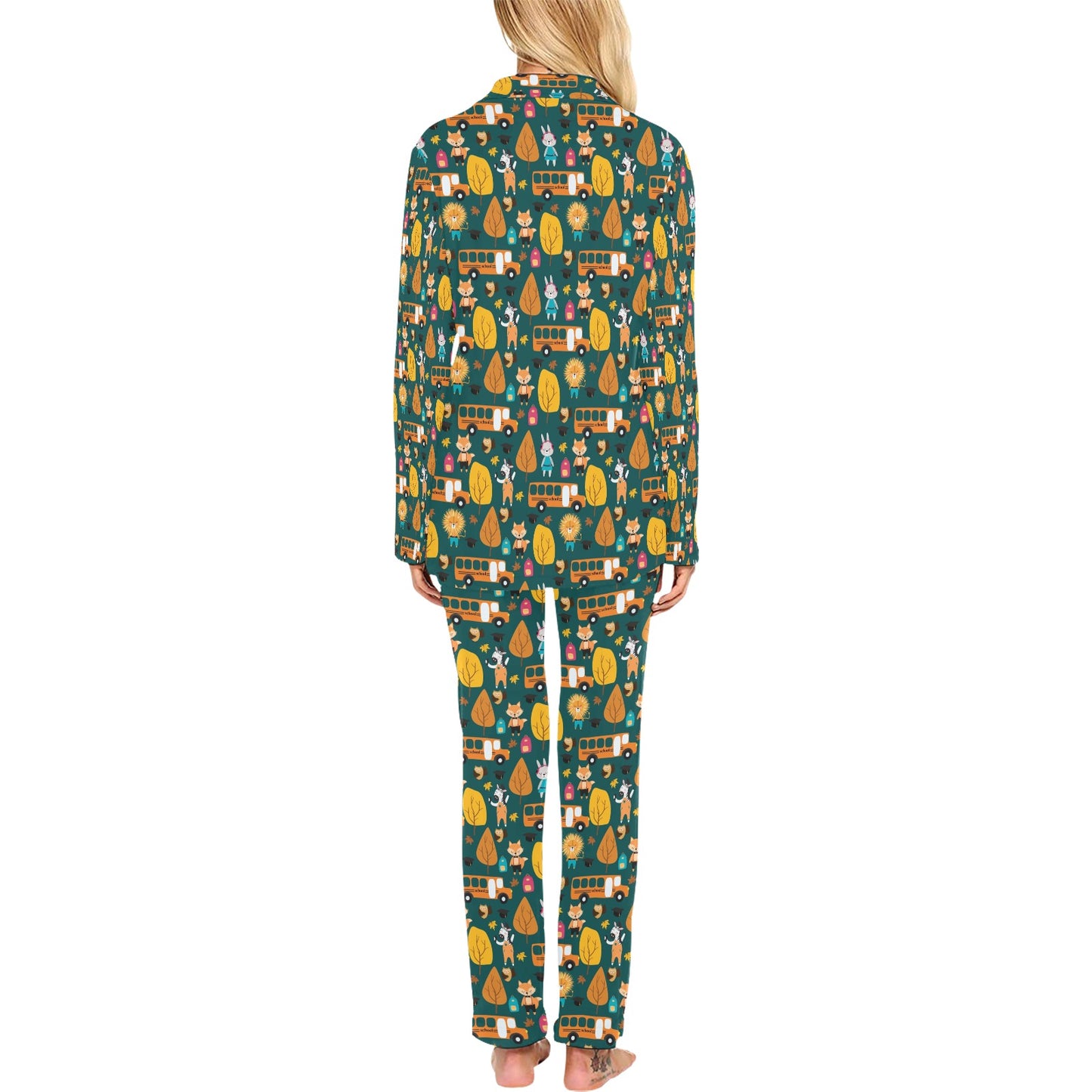School Bus Print Design LKS309 Women's Long Pajama Set