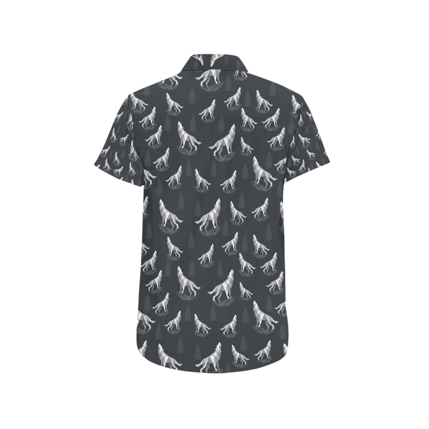 Wolf Print Design LKS303 Men Short Sleeve Button Up Shirt
