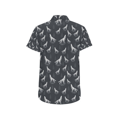 Wolf Print Design LKS303 Men Short Sleeve Button Up Shirt