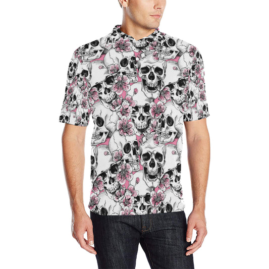 Cherry Blossom Pattern Print Design CB03 Men Polo Shirt
