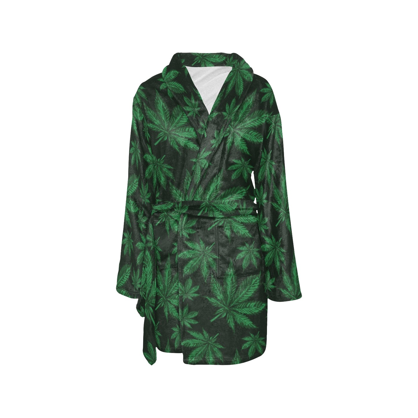 Pot Leaf Pattern Print Design A04 Women's Fleece Robe