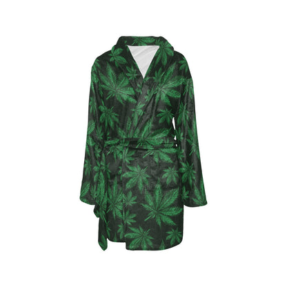 Pot Leaf Pattern Print Design A04 Women's Fleece Robe