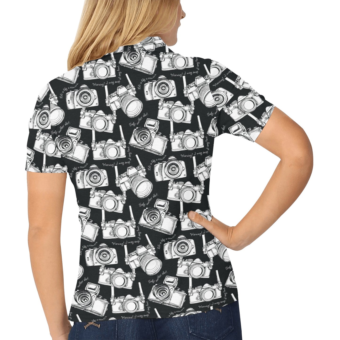 Camera Pattern Print Design 01 Women's Polo Shirt