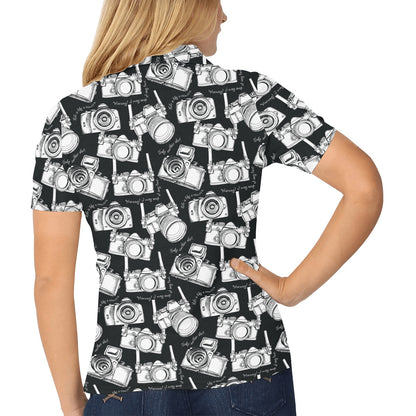 Camera Pattern Print Design 01 Women's Polo Shirt