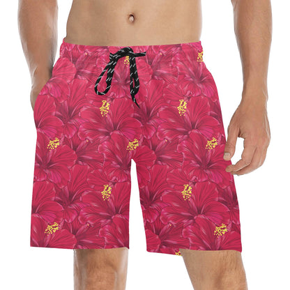 Hibiscus Red Pattern Print LKS308 Men's Swim Trunks Beach Shorts