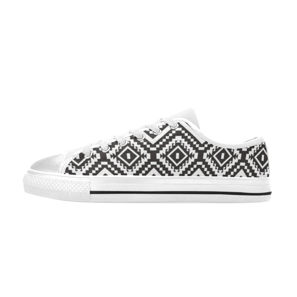 Tribal Pattern Print Design LKS303 Women's White Low Top Shoes