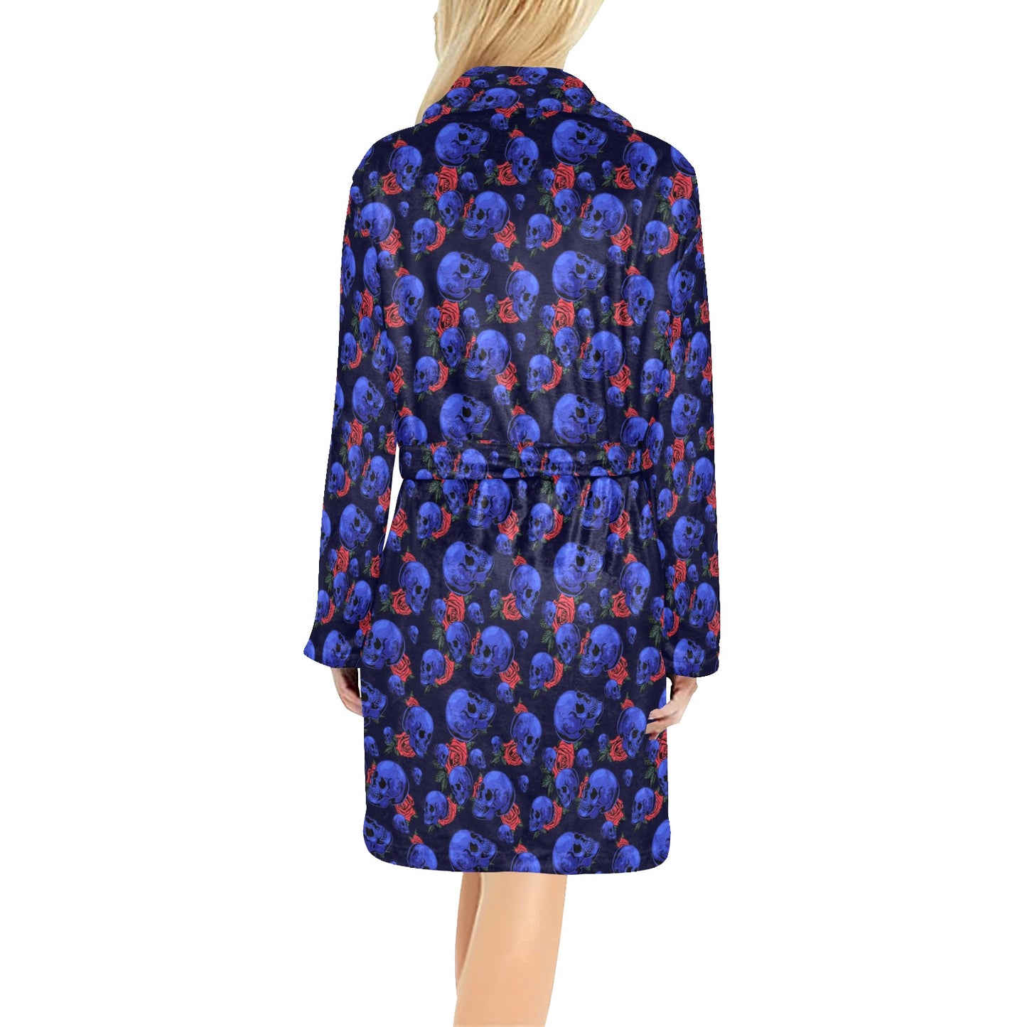 Skull Roses Neon Design Themed Print Women's Fleece Robe