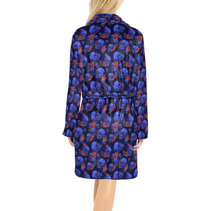 Skull Roses Neon Design Themed Print Women's Fleece Robe