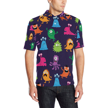 Monster Cartoon Pattern Print Design 02 Men Polo Shirt