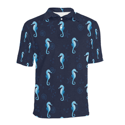 SeaHorse Blue neon Pattern Print Design 03 Men Polo Shirt