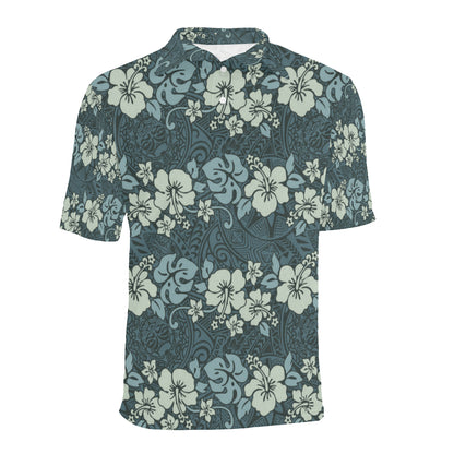 Flower Hawaiian Hibiscus Style Print Pattern Men Polo Shirt