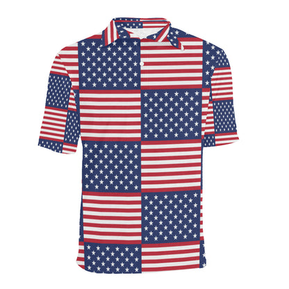 Patriotic US Flag Pattern Print Design A03 Men Polo Shirt