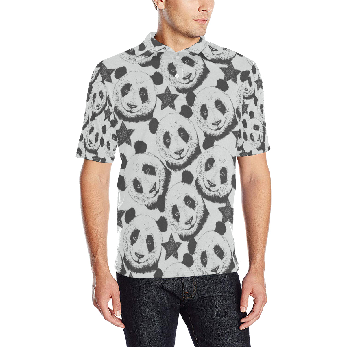 Panda Pattern Print Design A02 Men Polo Shirt