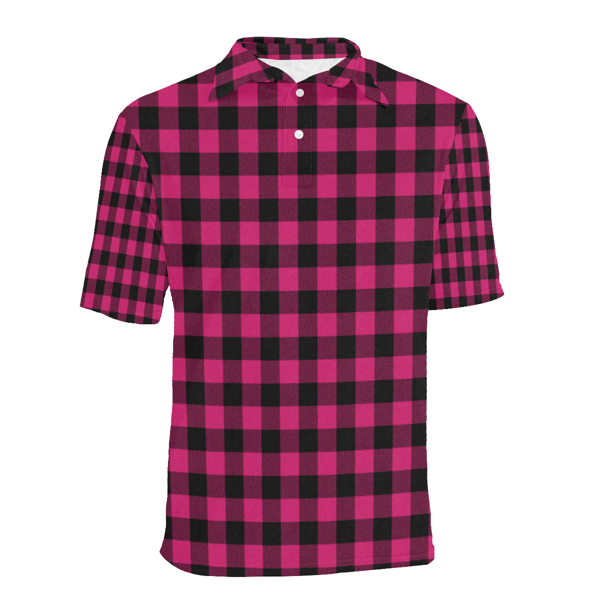 Pink Tartan Plaid Pattern Men Polo Shirt