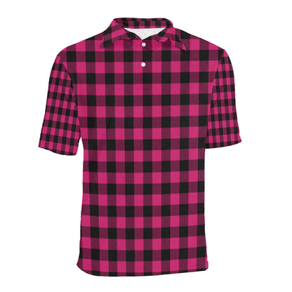 Pink Tartan Plaid Pattern Men Polo Shirt