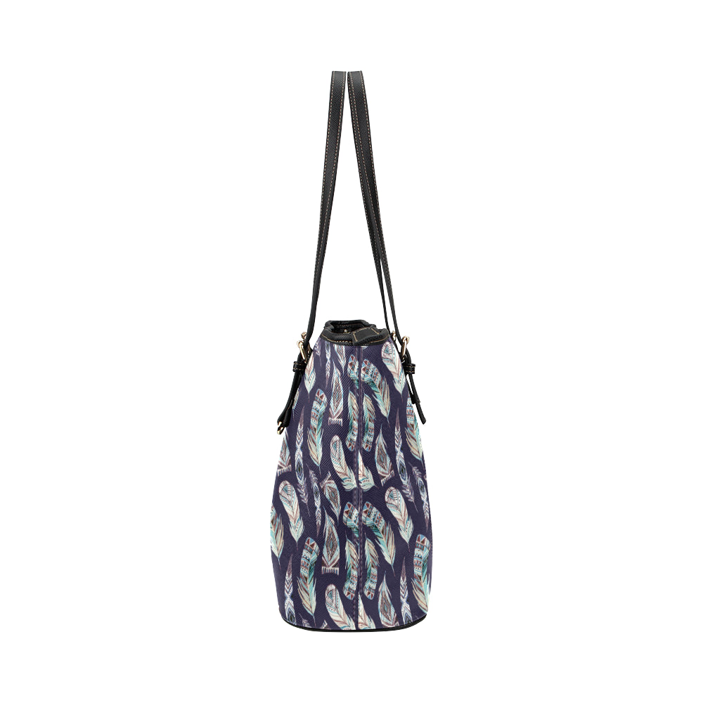 Feather Vintage Boho Design Print Leather Tote Bag