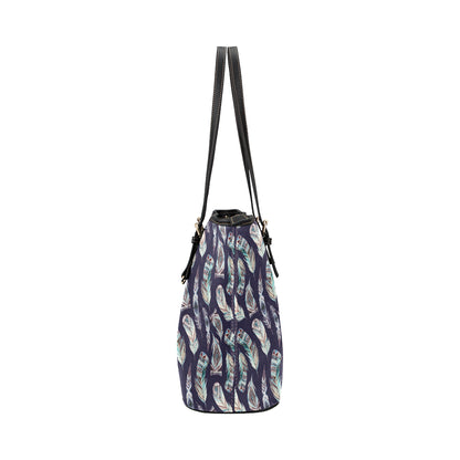 Feather Vintage Boho Design Print Leather Tote Bag