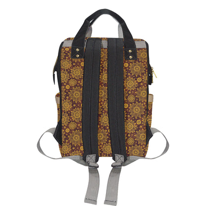 Gold Sunflower Hand Drawn Print Diaper Bag Backpack