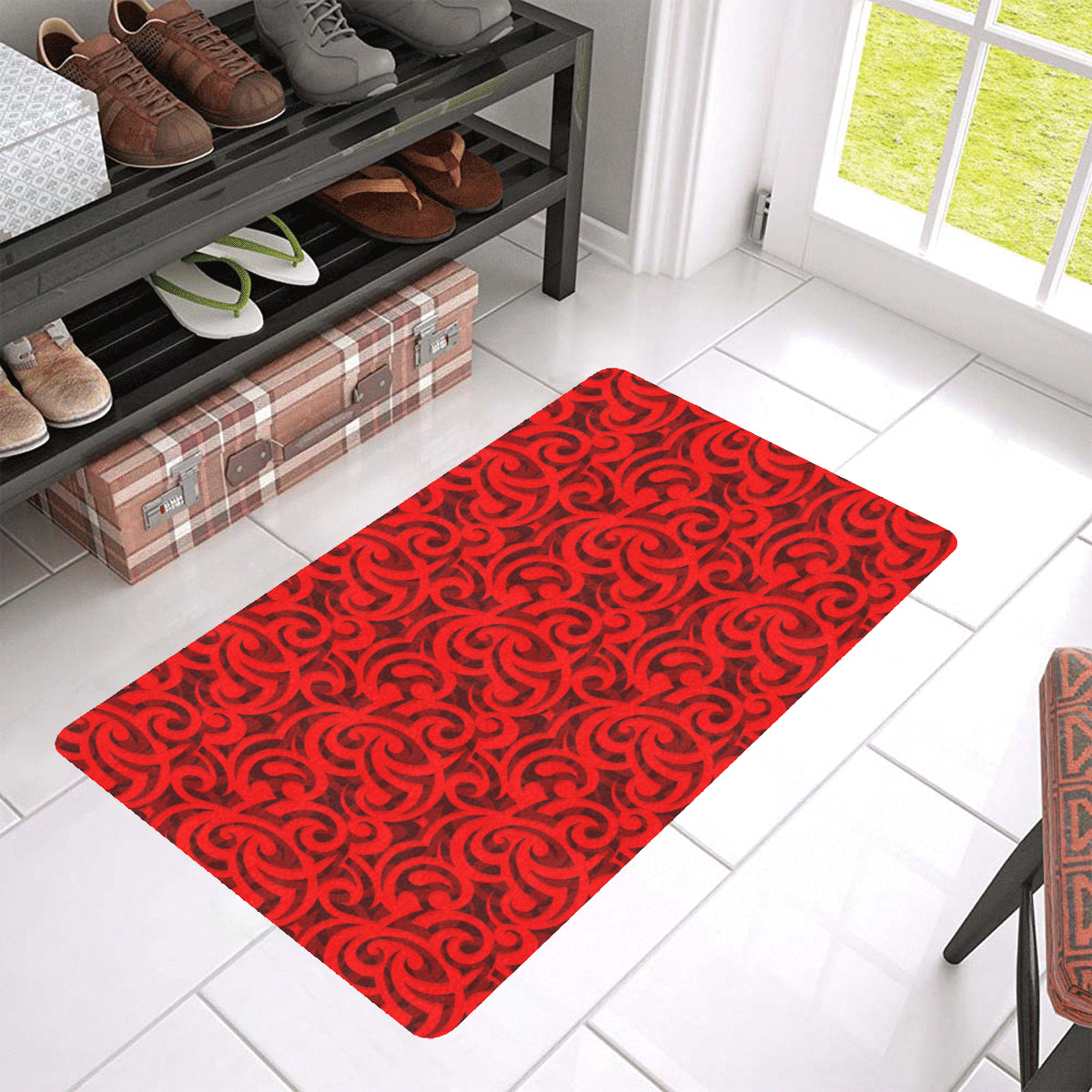 Maori Red Themed Design Print Rubber Doormat