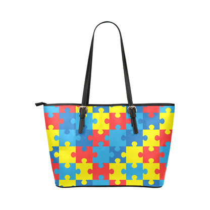 Autism Awareness Puzzles Design Print Leather Tote Bag