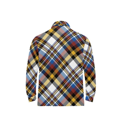 Madras Pattern Print Design 01 Long Sleeve Polo Shirt For Men's