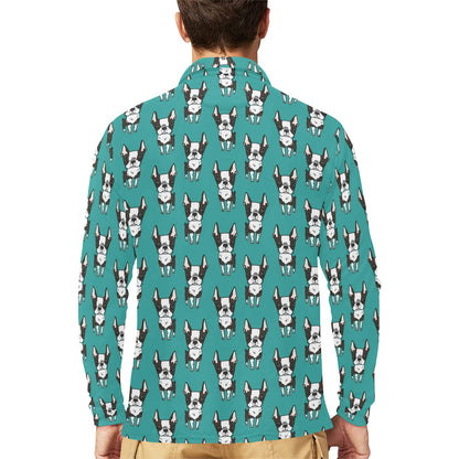 Boston Terrier Pattern Print Design 04 Long Sleeve Polo Shirt For Men's