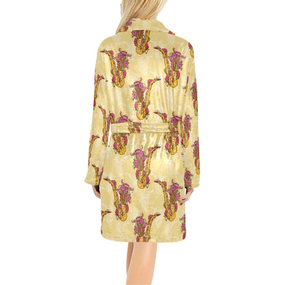 Saxophone Pattern Print Design 04 Women's Fleece Robe