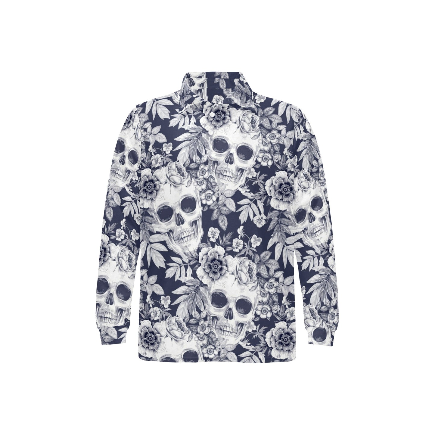 Skull Floral Beautiful Long Sleeve Polo Shirt For Men's