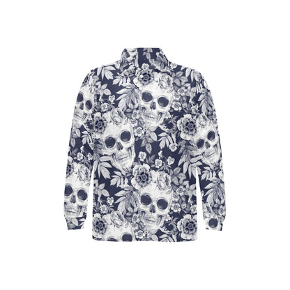 Skull Floral Beautiful Long Sleeve Polo Shirt For Men's