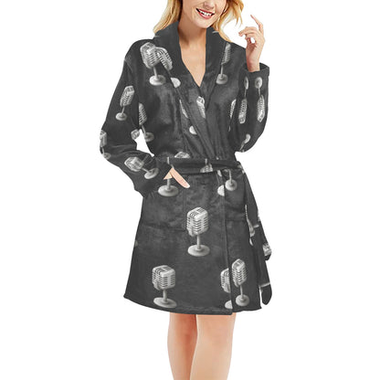 Microphone Vintage Pattern Print Design 01 Women's Fleece Robe
