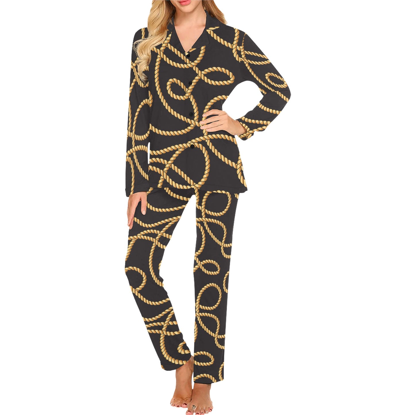 Rope Pattern Print Design A04 Women's Long Pajama Set