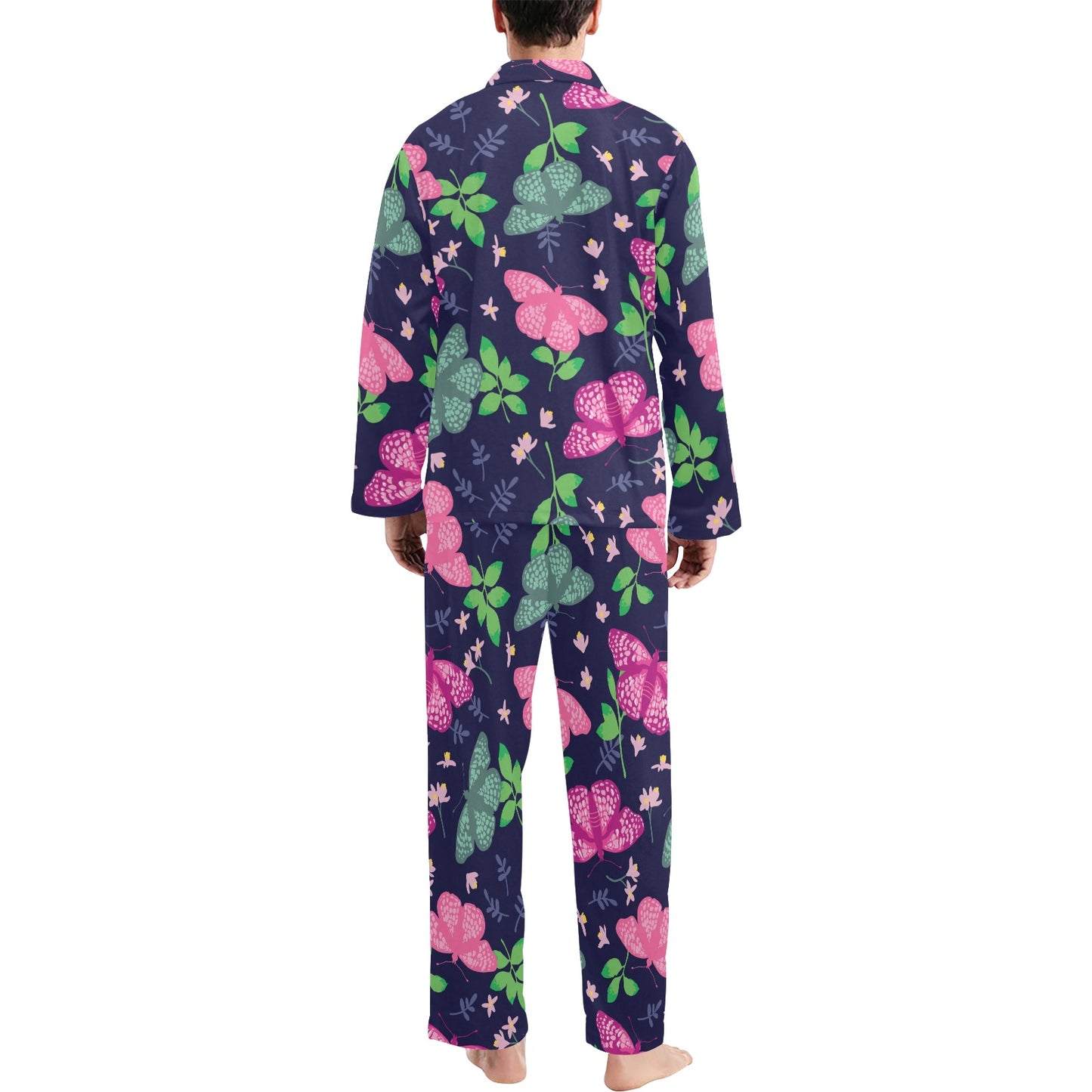 Monarch Butterfly Pattern Print Design 03 Men's Long Pajama Set