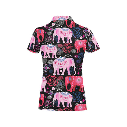 Pink Elephant Pattern Women's Polo Shirt