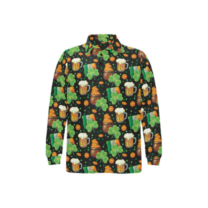St Patricks Day Print Design LKS303 Long Sleeve Polo Shirt For Men's
