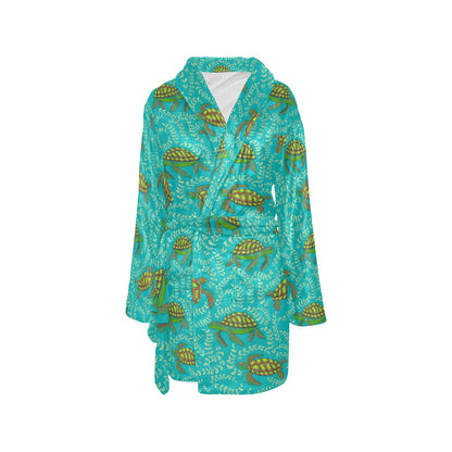 Sea Turtle Pattern Print Design T010 Women's Fleece Robe