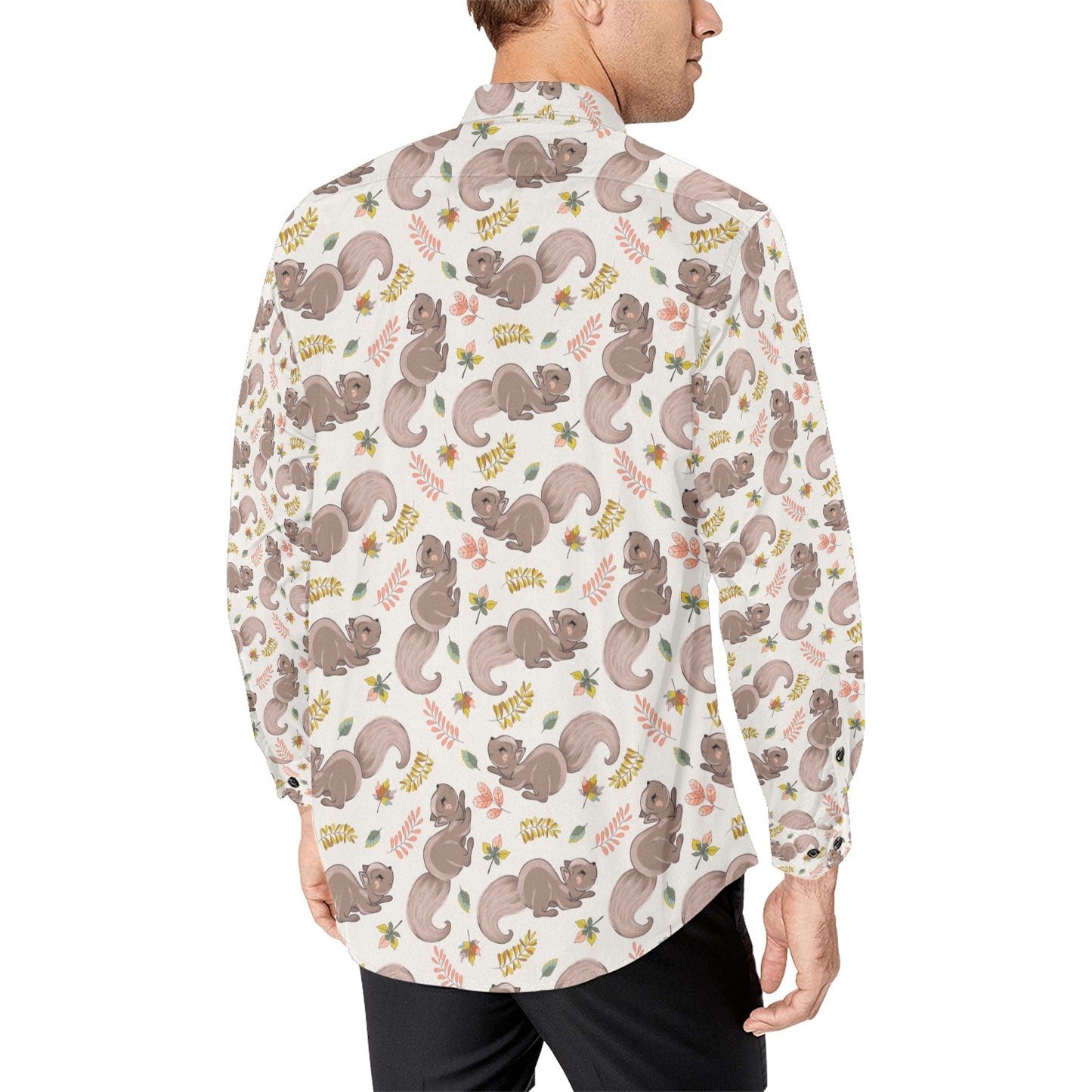 Squirrel Print Design LKS307 Men's Long Sleeve Dress Shirt