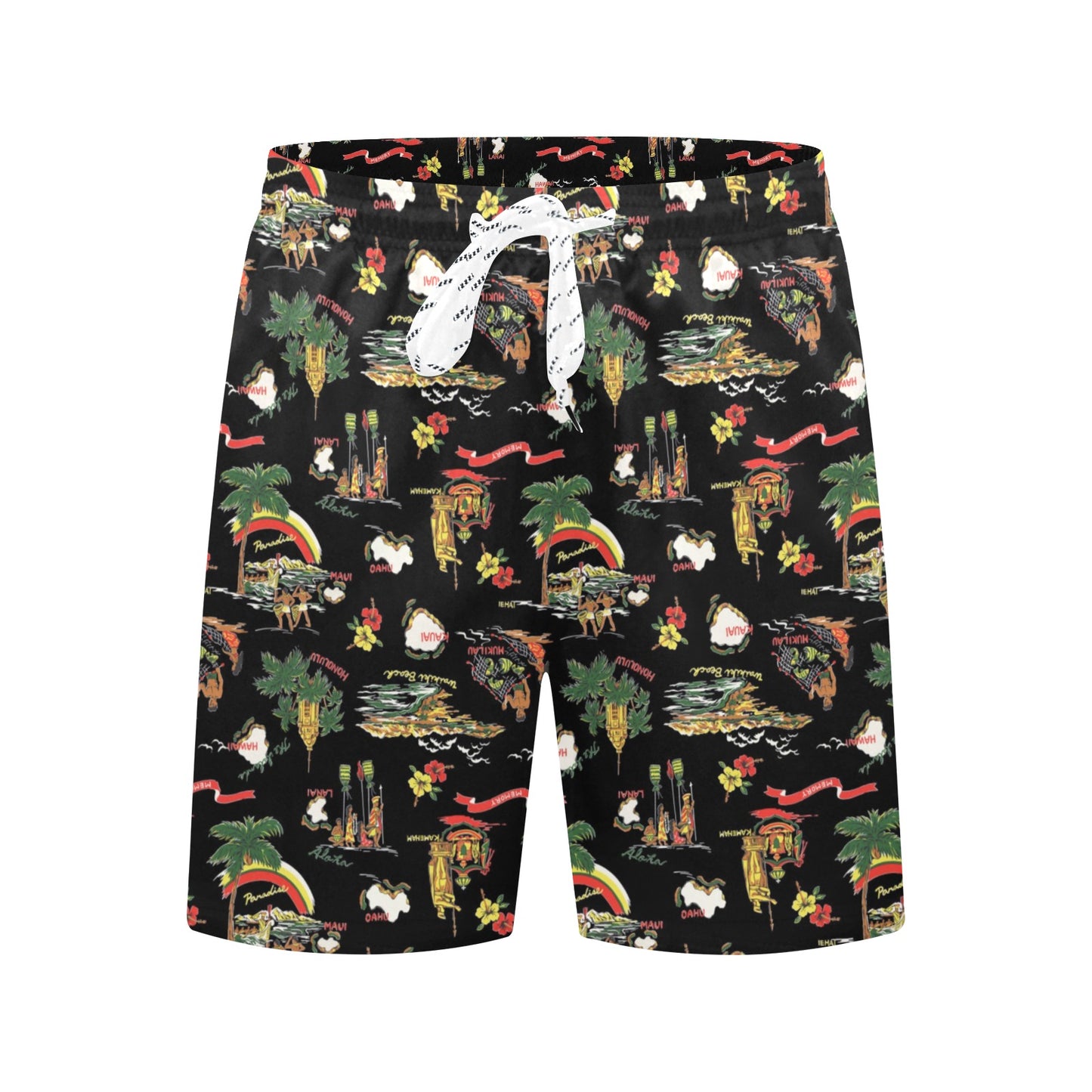 Hawaiian Island Themed Print Men's Swim Trunks Beach Shorts