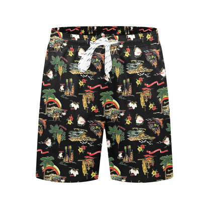 Hawaiian Island Themed Print Men's Swim Trunks Beach Shorts